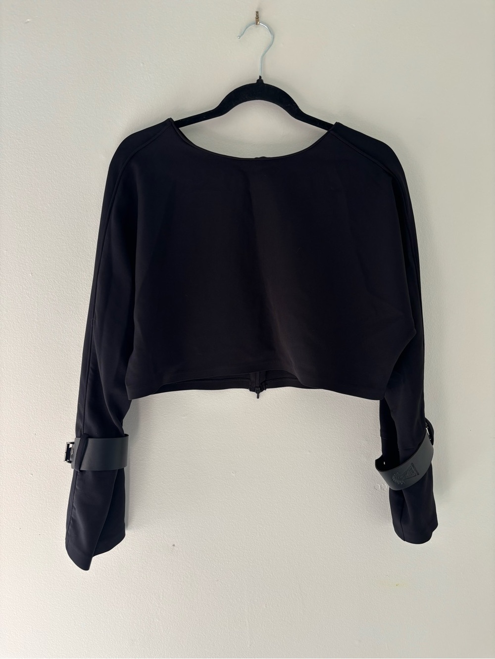 Black Cropped Long Sleeve Shirt with Buckle Sleeve Detail
